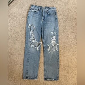 Agolde Women’s Light Blue Distressed Straight Jeans